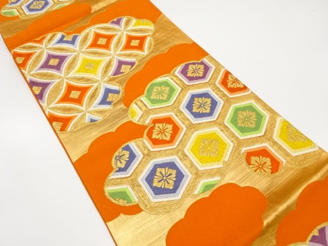 JAPANESE KIMONO / ANTIQUE FUKURO OBI / SILK / WOVEN SHIPPO PATTERN